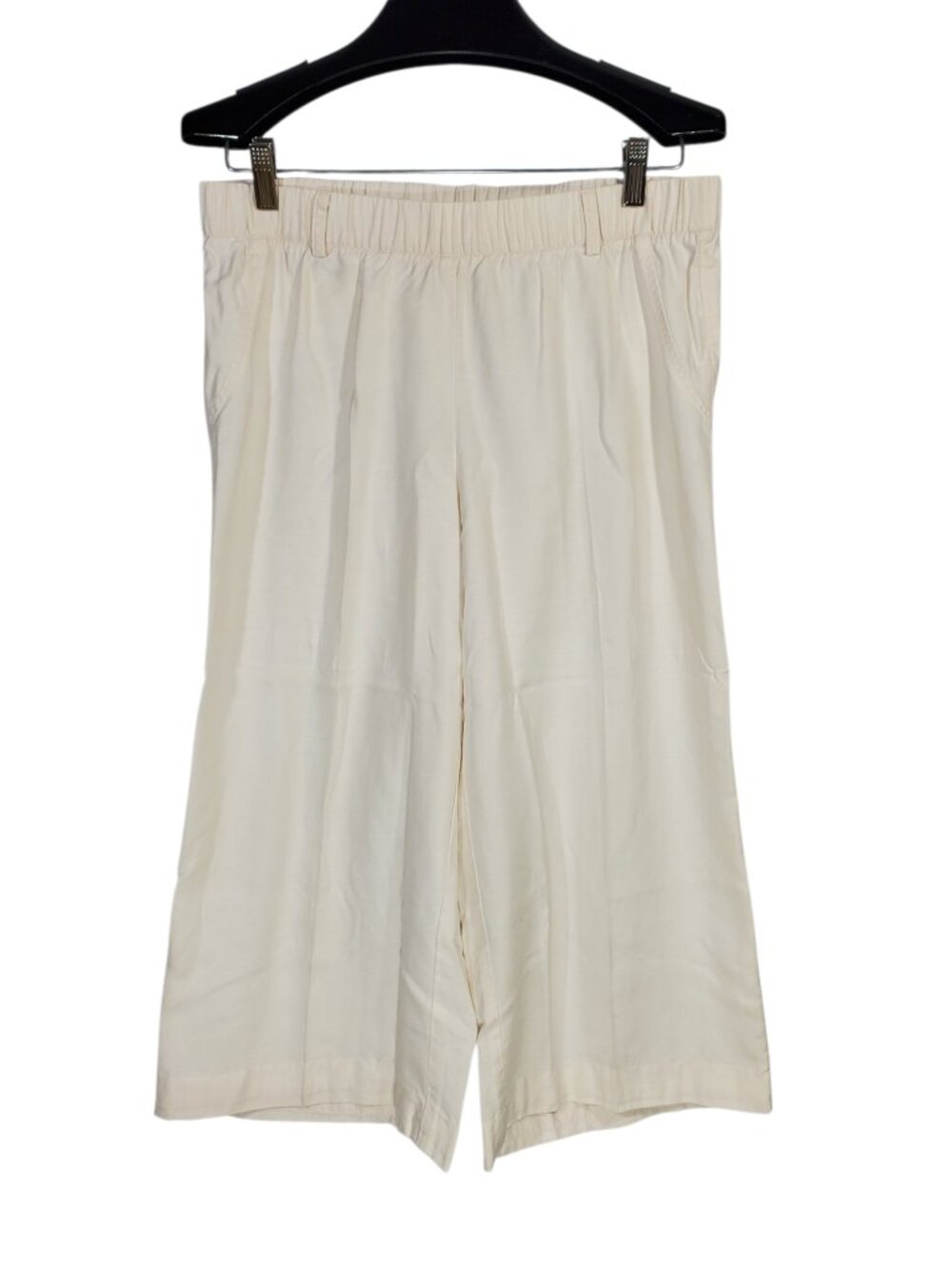 Soft Surroundings Tencel Capri Pants Women's M White Wide-Leg Flowy Pull-On Boho